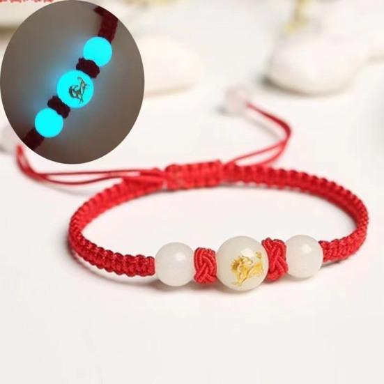 Браслет на удачу в год змеи из красной веревки, плетеная цепочка на руку, светящийся камень, регулируемый, плетеный вручную, браслет на запястье в год змеи, подарочный браслет на новый год