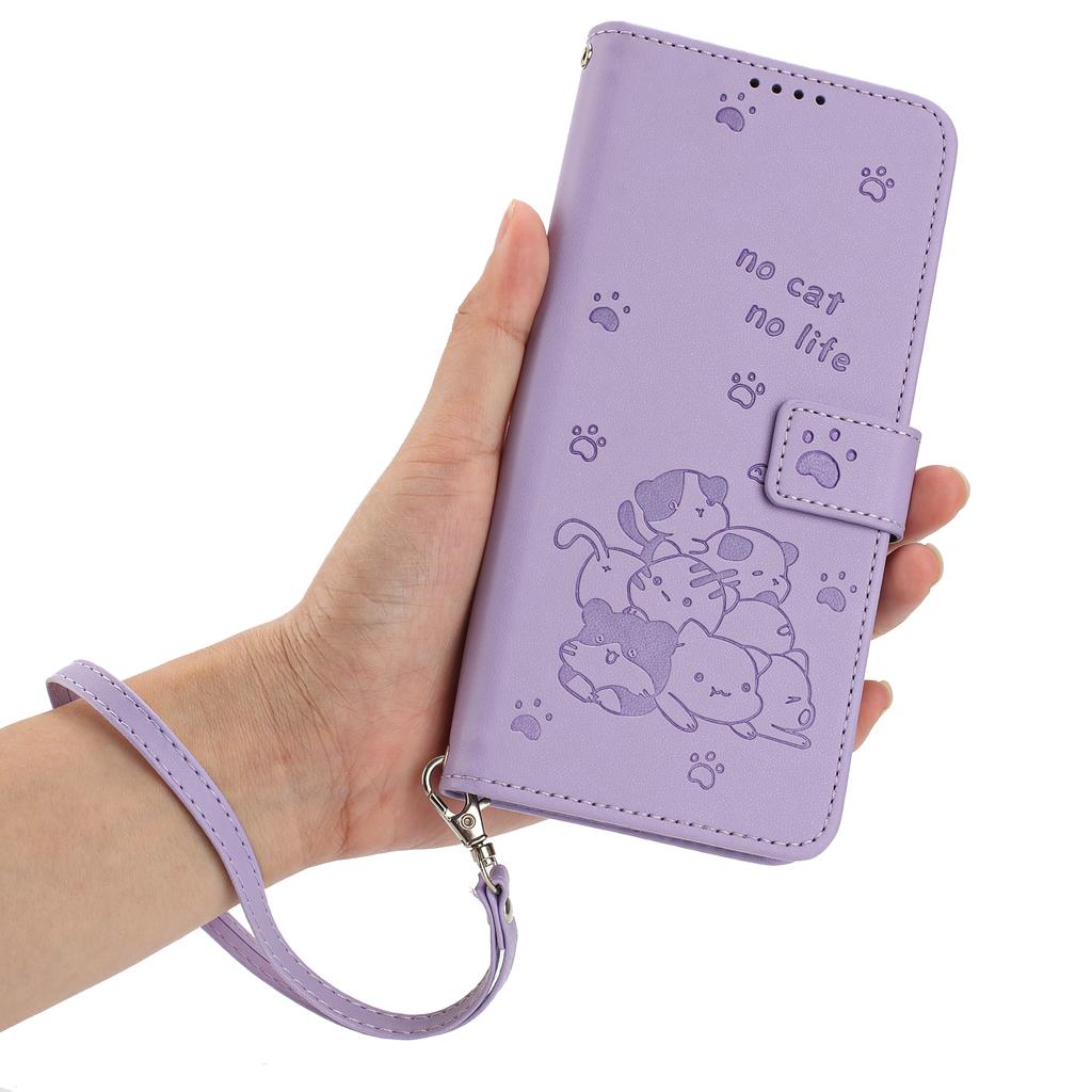 For Samsung Galaxy A55 5G Case with Strap Cats Imprint Leather Wallet Phone Cover