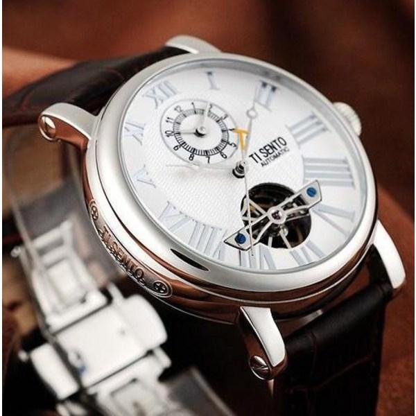 [Ticento]Men’s automatic leather watch TS50021WTW DUAL, Korean Luxury Watches