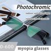 Photochromic Glasses Men'S Myopia Glasses Half Frame Titanium Alloy Glasses Anti Blue Light Computer Glasses Business Eye Glasse