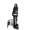 Женский осенний OOTD высокого класса: Комплект спортивной одежды для инфлюенсеров: топ и брюки прямого кроя, две вещи