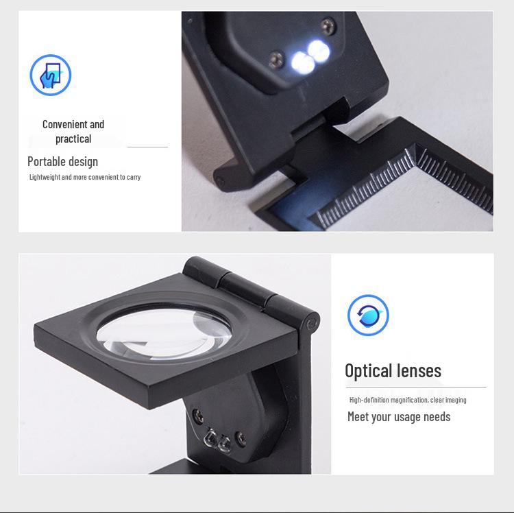 9005B 10x LED Light All-Metal Folding Magnifier with Scale for Cloth Measurement