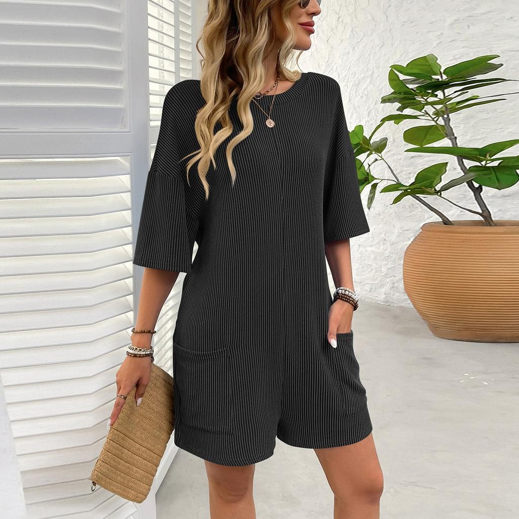 Женский удобный повседневный комбинезон с коротким рукавом, свитер, комбинезон, шорты