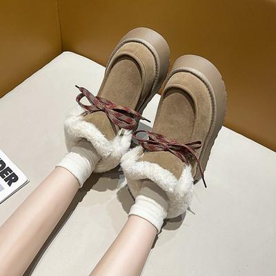 Женские зимние ботинки на платформе, новые, с круглым носком, замшевые, с ремешком спереди, противоскользящие, износостойкие, короткие ботинки