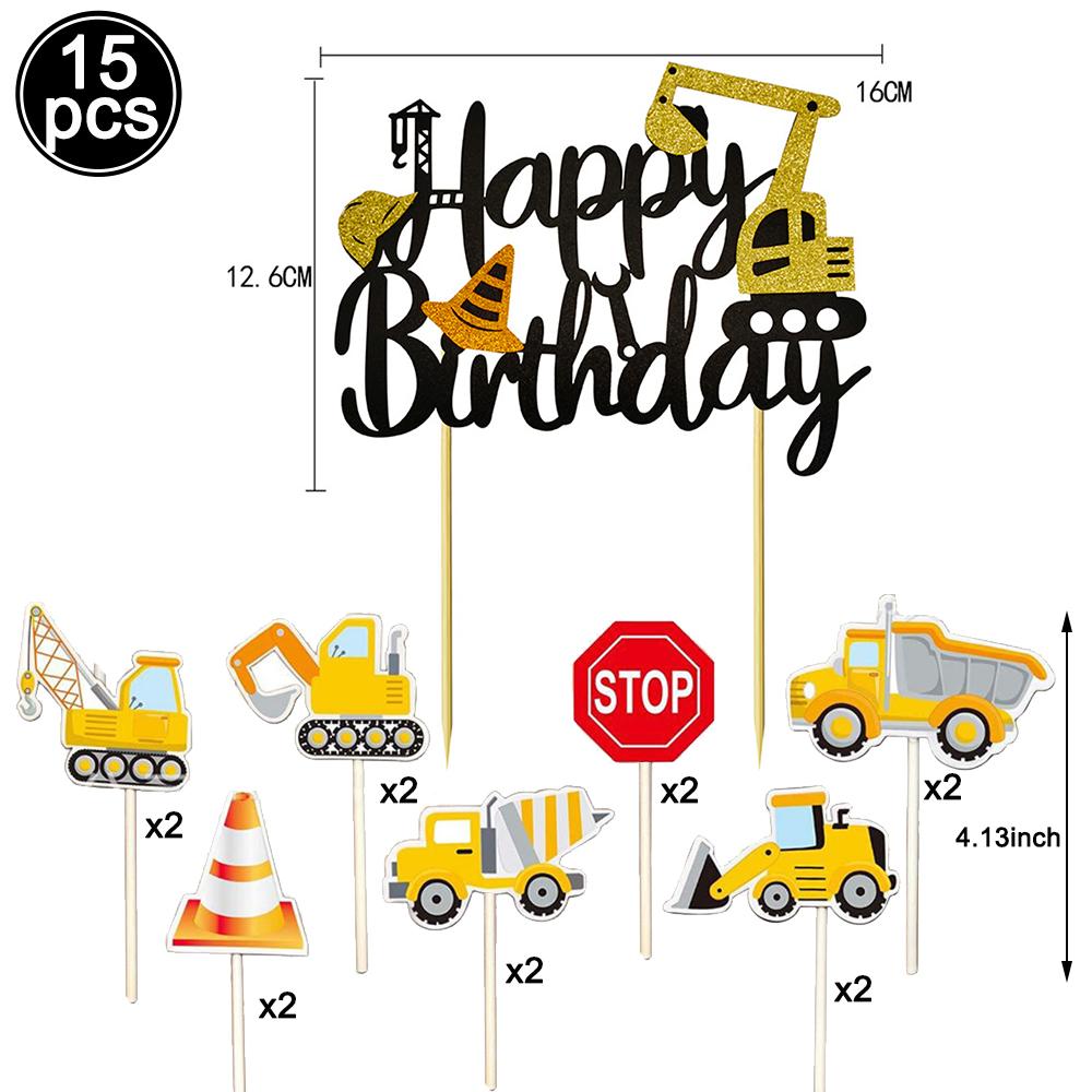 Excavator Vehicle Gold Black Digital Balloon Set For Boys Dump Truck Engineering Kids Construction Theme Birthday Party Supplies