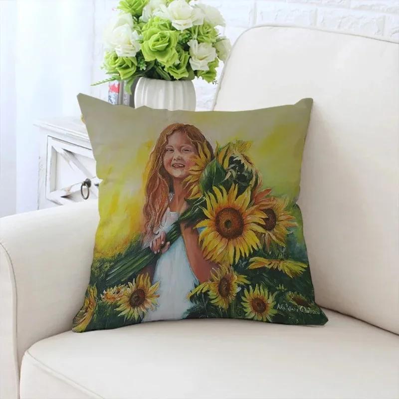 Роскошный домашний декор, наволочка для автомобиля, гостиной, дивана, чехол для подушки с рисунком подсолнуха и девушки
