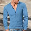 Men's Solid Pocket Button V Neck Autumn T-shirt Man White Black Basic Top Long Sleeve Tee Shirts