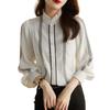 J-Scott Puff Sleeve Chiffon Blouse with Lace, Stand-Up Collar, Lined, Sheer, Chic White (JS43-WH-XL) (Limited Stock)