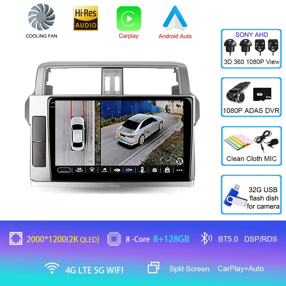 Для Toyota Land Cruiser Prado 150 2013 2014 - 2017 Автомобильное радио Android 14 Навигация Мультимедийный проигрыватель GPS WiFi+4G Видео Carplay