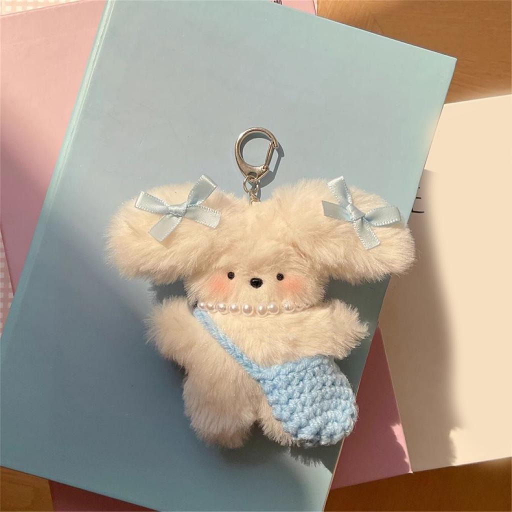 Lovely Dog Keychain Charm Decoration Comfortable Keyring with Bowknot Dog Lovely Key Accessory for Girls and Ladies