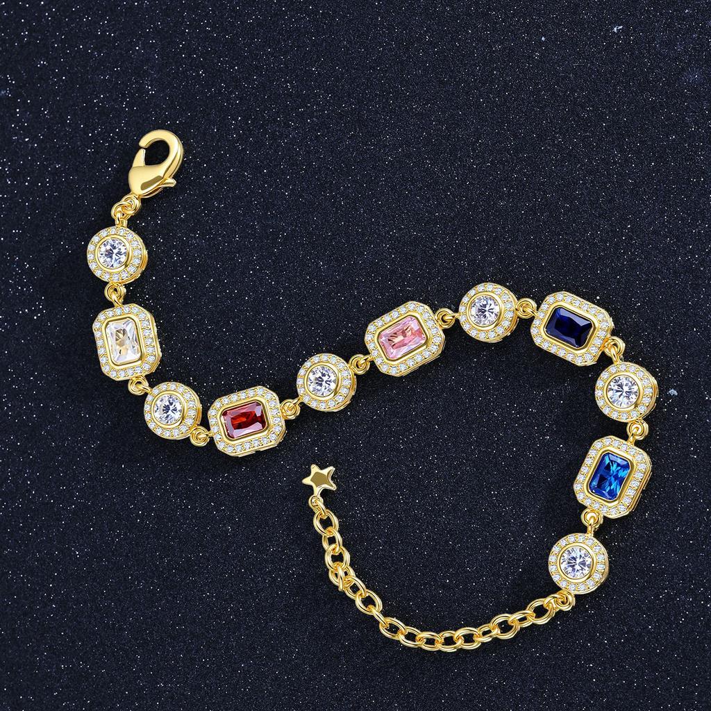 Hip Hop Necklace Vintage Color Zircon Geometric Sugar Cube Bracelet Temperament