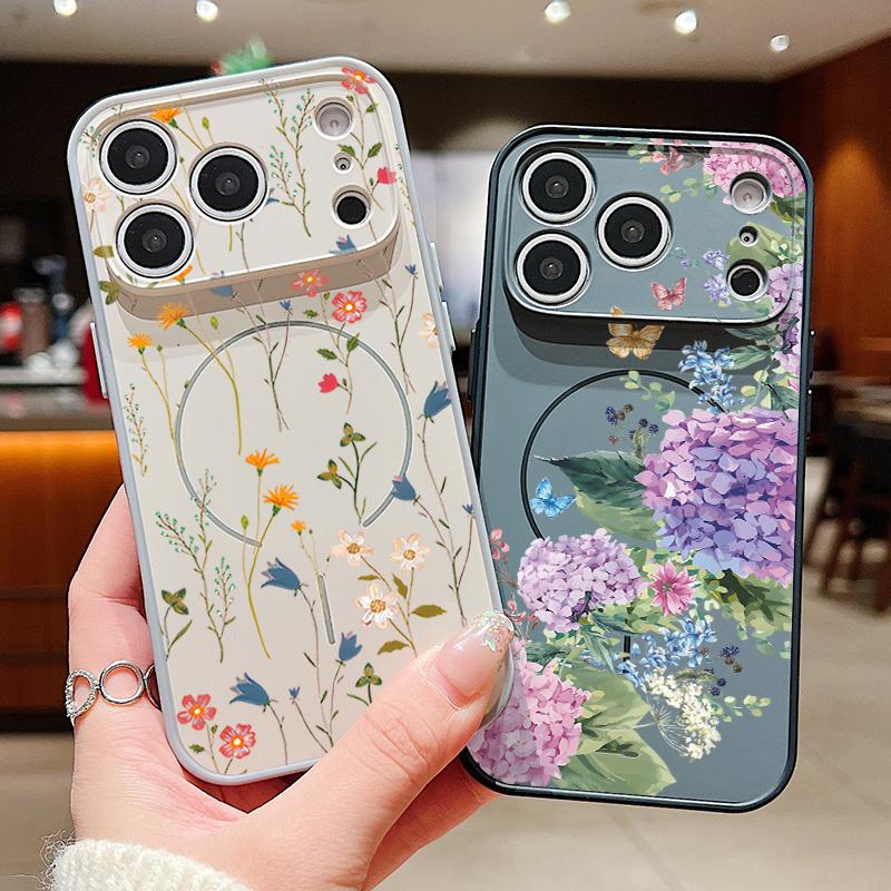 Чехол с цветочным узором «Роза и Бабочка» для iPhone 17 Pro Max Магнитный для Magsafe Гибридный Тонкий Матовый Чехол для iPhone 16 15 14 13 Pro Max