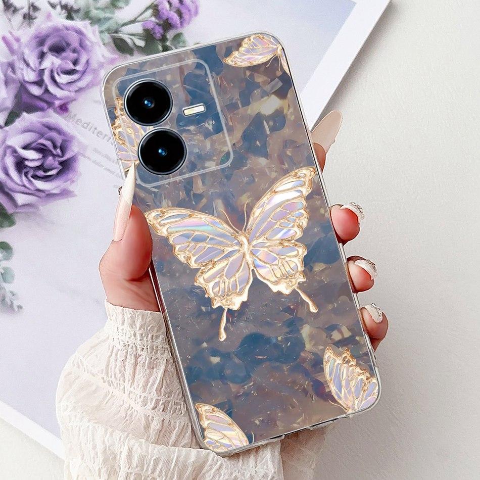 For Vivo Y22 Y22s Y22t V2206 V2207 Elegant Floral Butterfly Phone Case For Vivo Y22 Y22S Y22T 4G Soft Silicone TPU Cases