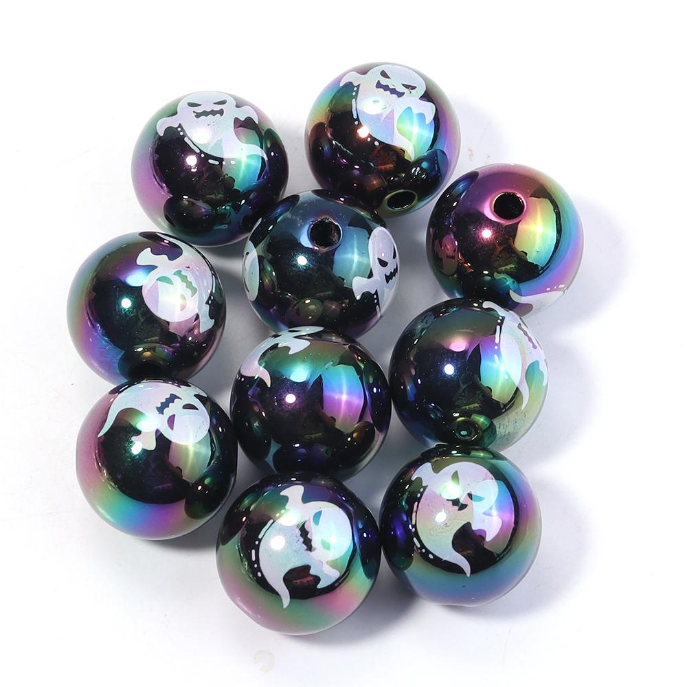 10pcs/lot Halloween Series Printed Beads Colorful Loose Round Heart Shape Acrylic Beads For DIY Charms Bracelet Necklace Jewelry