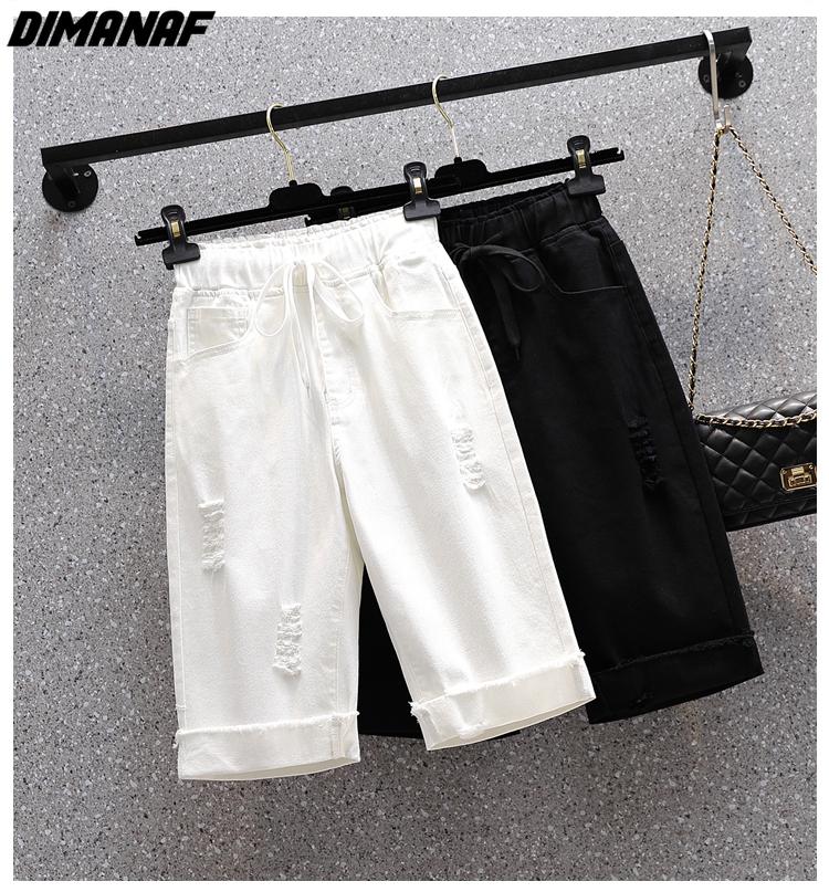 DIMANAF Летние женские брюки больших размеров Короткие джинсы с эластичной резинкой на талии Джинсовые дырки Модные свободные брюки большого размера Шорты
