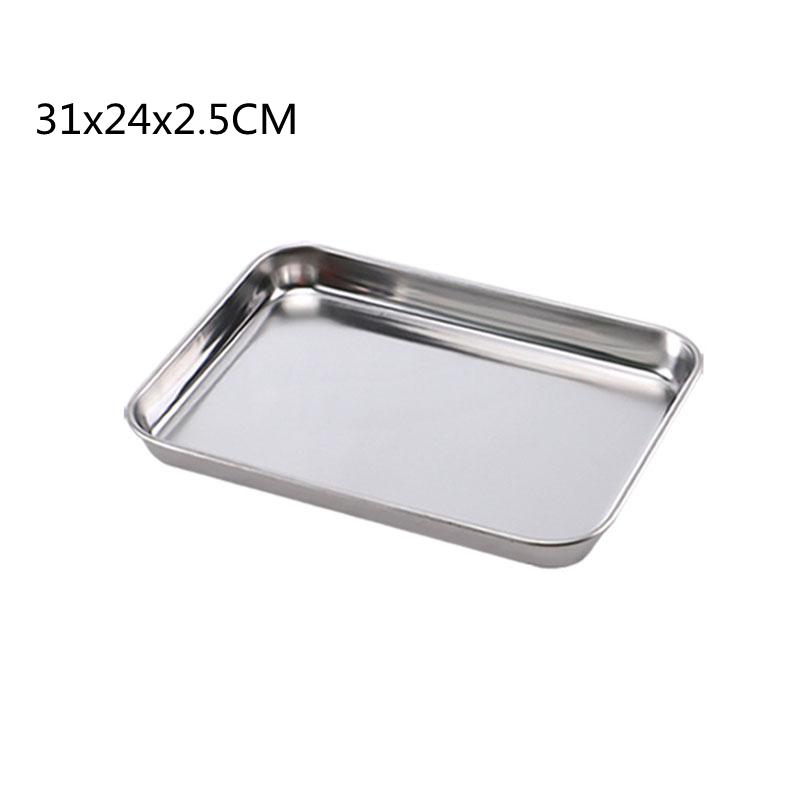 Stainless Steel Thick Food Storage Trays Rectangle Steamed Sausage Dish Restaurant Bread Fruit Plate Kitchen Utensils