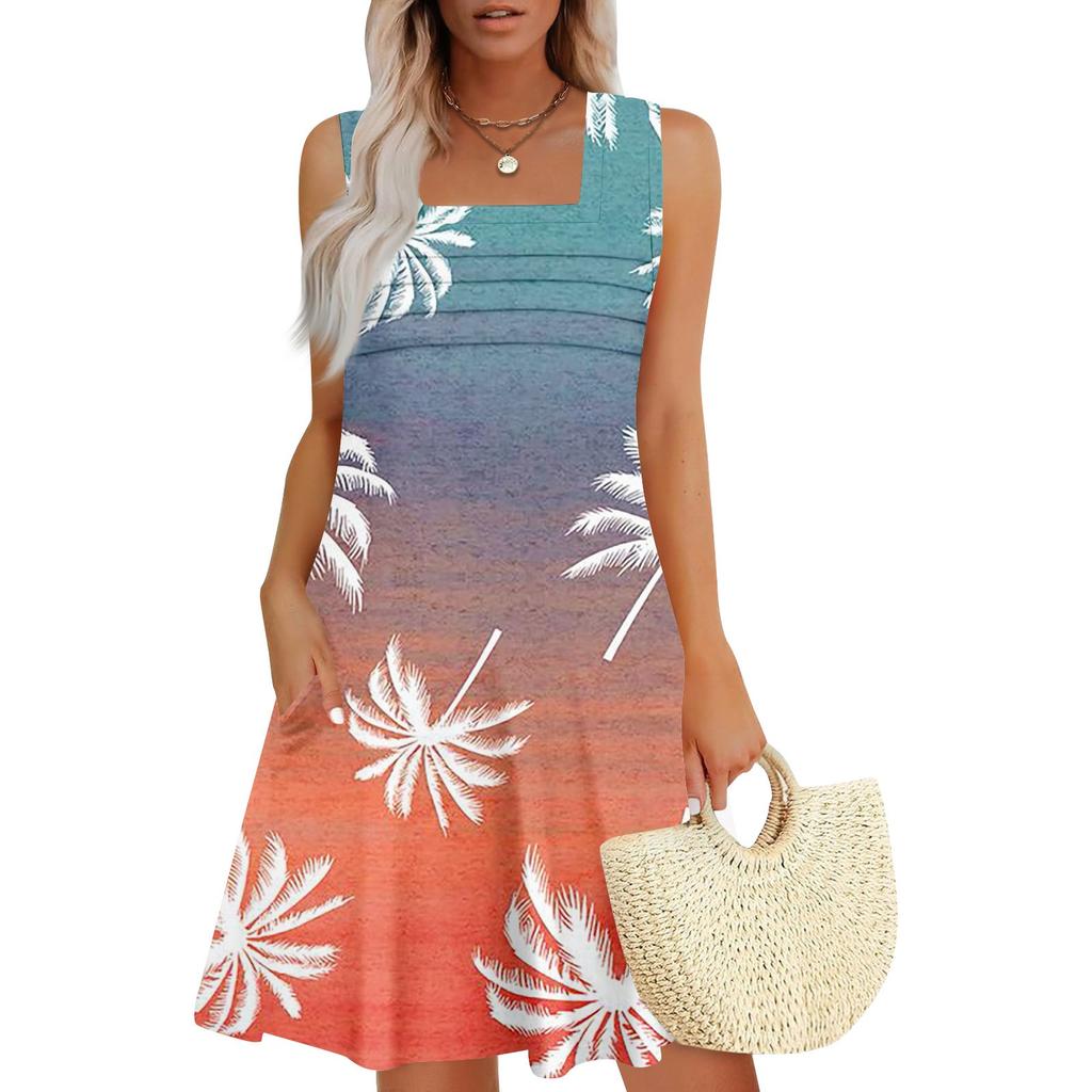 Women's Summer Casual Petal Slim Stripe Pleated Solid Color Dresses