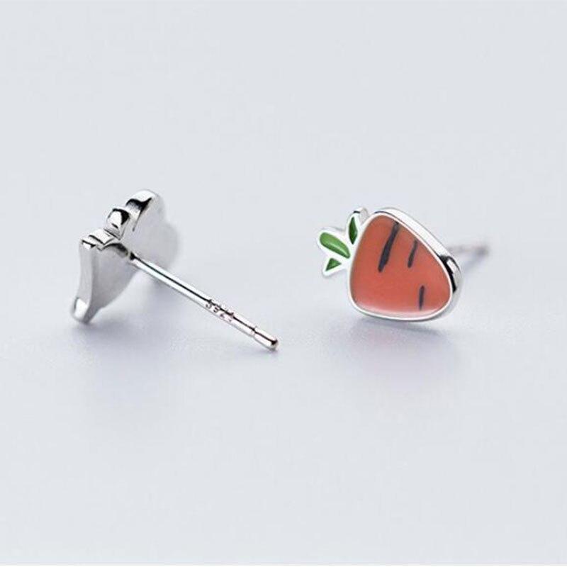 925 Sterling Silver Cute Fashion Small Rabbit Radish Cartoon Animal Earrings For Women Friends Birthday Gifts S -E560