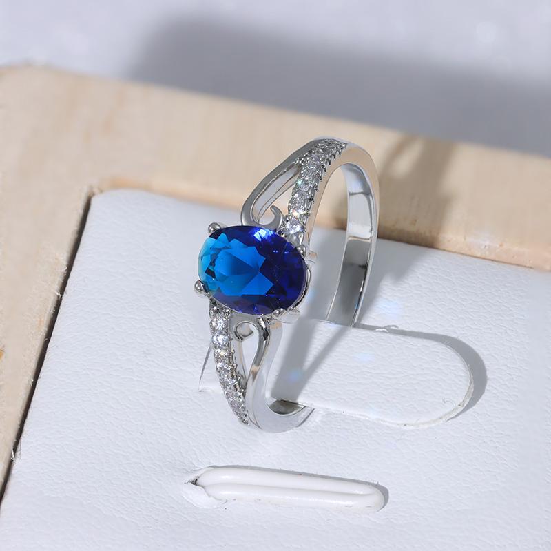 Hot Blue Zircon Ring Shiny AAA Attend Wedding Event Party Anniversary Gift High Quality Boutique Jewelry Ring for Women's