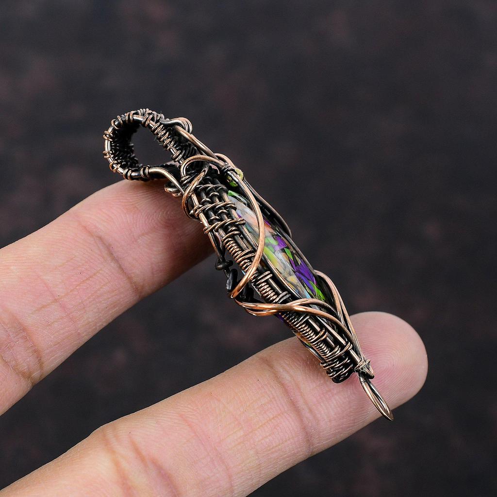 Подвеска Fiesta Kingman с бирюзой, подвеска из медной проволоки, мультимедная подвеска с бирюзой, медные украшения ручной работы, подвеска из натурального драгоценного камня