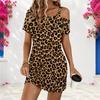 Women Plus Size One Shoulder Strappy Short Sleeve Floral Printed White Loose Dress