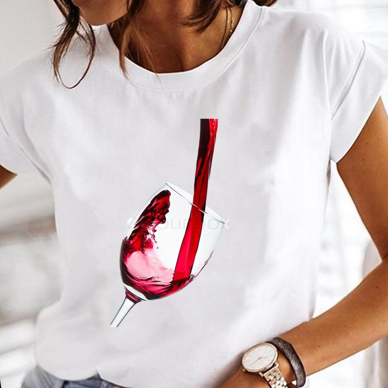 Модные футболки, женские футболки с надписью «вино», забавная трендовая женская одежда с коротким рукавом, одежда с героями мультфильмов, обычные топы с принтом, футболка с графическим принтом