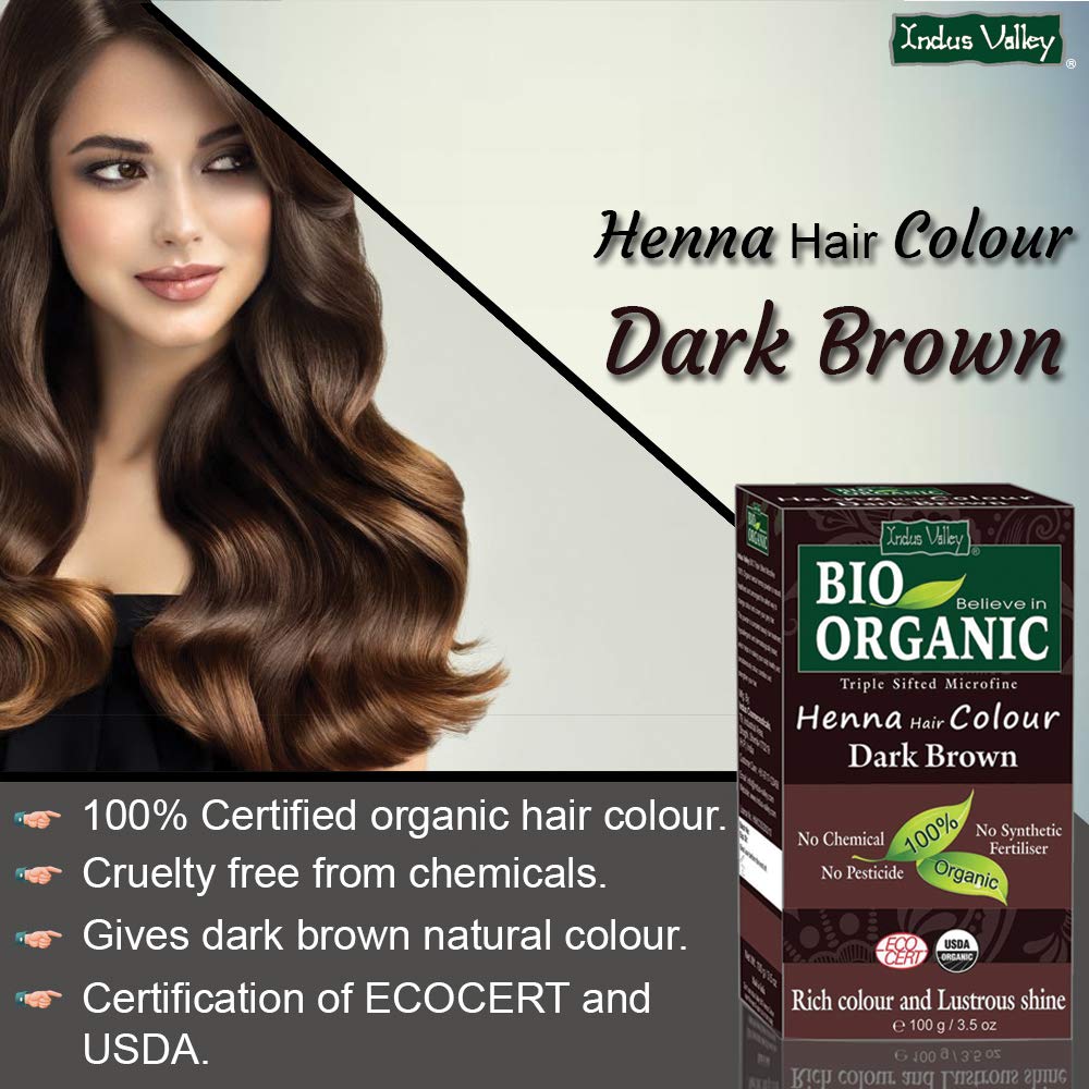 Хна для волос: тёмно-коричневая (100 г), Organic Hair Color Dark Brown,  Indus Valley