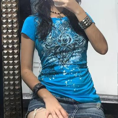 Европейская и американская Y2K облегающая верхняя часть с принтом модная ретро женская одежда