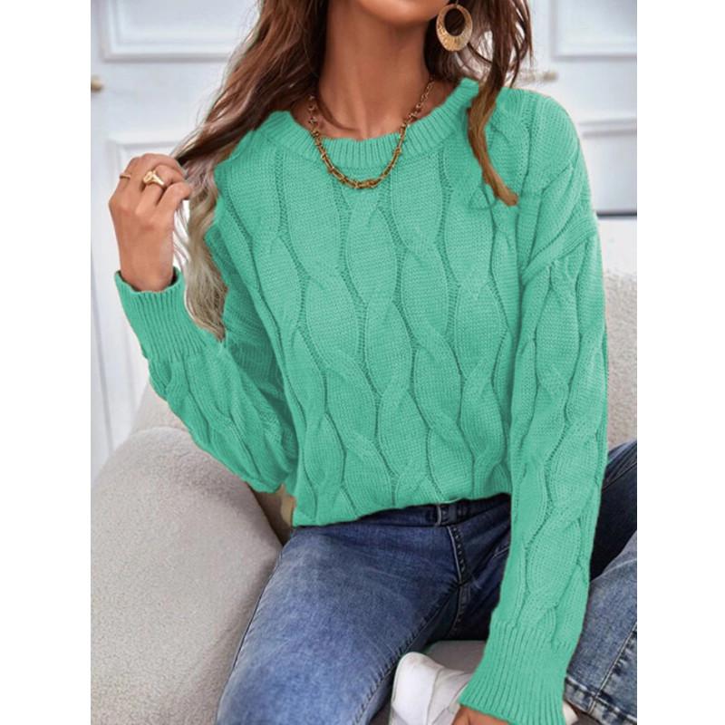 Womens Knitwear Cable Knit Sweater Autumn Round Neck Long Sleeve Pullover Tops Ladies Winter Casual Loose Jumper