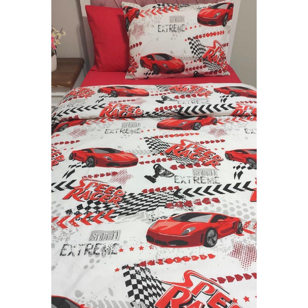 Синий комплект пододеяльников на колесиках для мальчика, комплект из 4 предметов с эластичными простынями (100x200см)