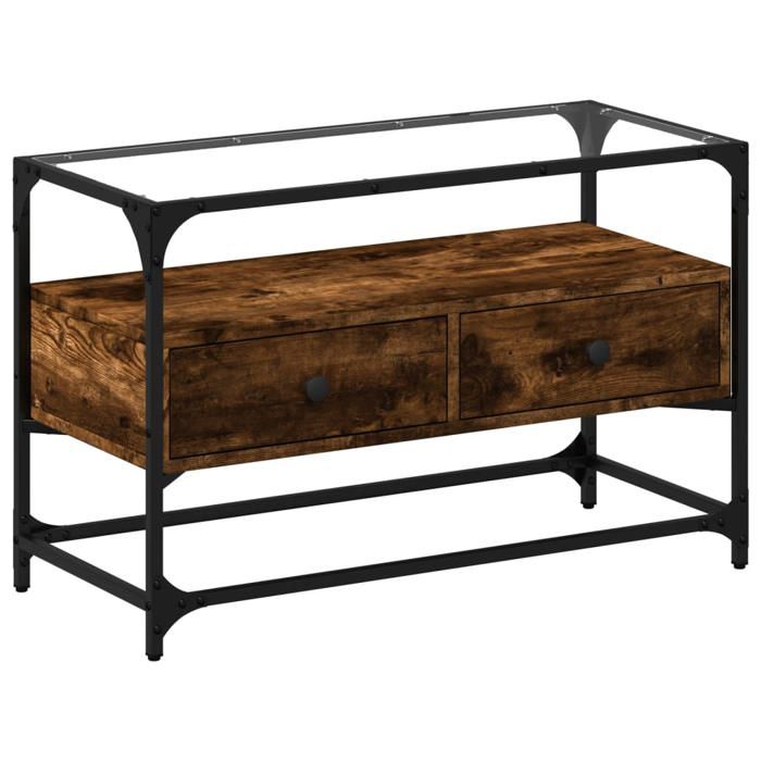 VidaXL TV Cabinet with Glass Top Smoked Oak Engineered Wood, TV Stand, Media Cabinet, Hi-Fi Cabinet, TV Unit, 846061