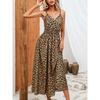 Fashion Leopard Print Suspender Dress Women Summer V Neck Elegant Loose High Waist Casual Midi Dresses Female Simple Women's Clothing