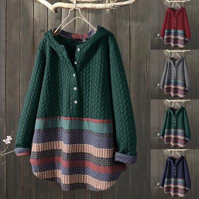 Женское повседневное пальто с длинными рукавами и капюшоном с этническим принтом