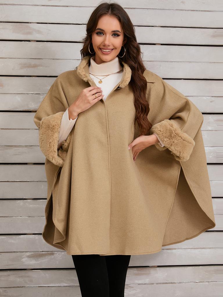 Women's Warm Shawl Wrap Poncho Cape Open Front Cardigan Shawls for Fall Winter Oversized Soft Faux Fur Cape Wrap Wool Coat Jacket Poncho for Women