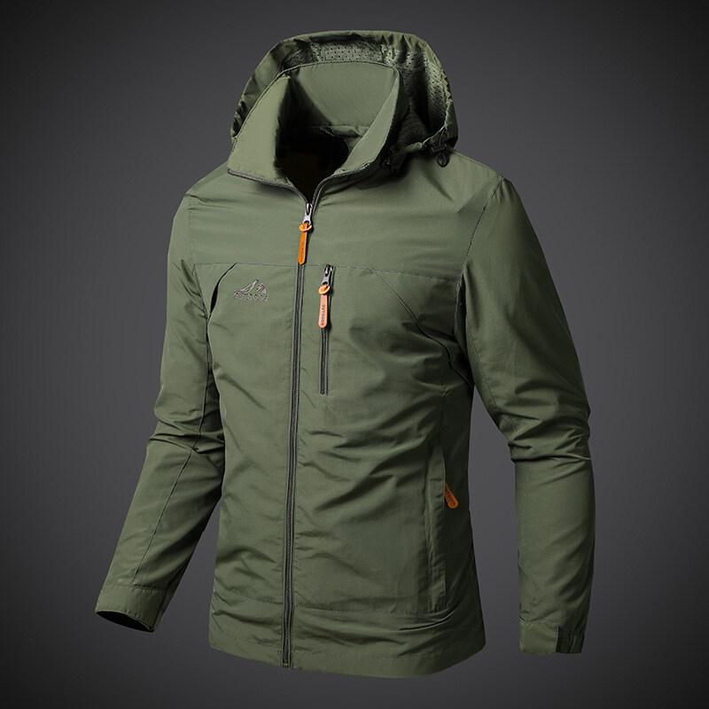Fishing Waterproof Jacket Men's Autumn Casual Fashion Loose Detachable Cap Windbreaker Field Camping Army Green Pilot Work Coat