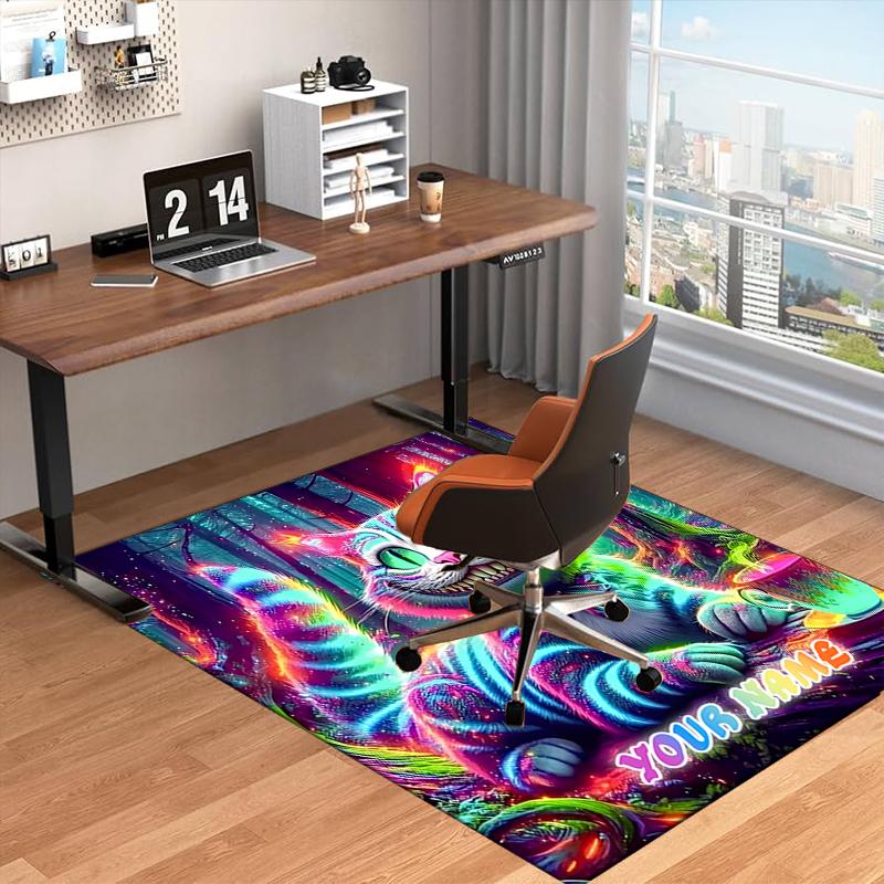 1PC Custom Name Neon Forest Cat Theme Floor Mat Ideal for Living Room, Game Rooms, Office, Bedroom,Floor Mat Playful Design5