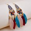 Bohemian Long Feather Dangle Earrings For Women Beach Chain Tassel Drop Earrings Wedding Bride Jewelry Girl Gift