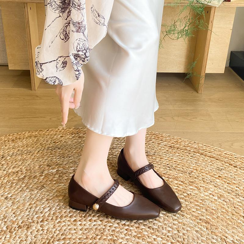 Модная обувь на низком каблуке, женская модная обувь с квадратным носком, с мелким вырезом, на ремешке, с мягкой подошвой, противоскользящая, износостойкая, низкий верх