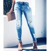 Slim and Perforated Jeans for Women, Slim Fit, Sexy and Personalized, Mid Rise Pants, European and American, K7-6112