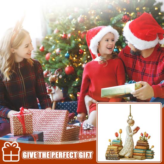 Просто девушка, которая любит книги, Рождественское украшение 2D плоский акрил, для любителей чтения, подвесное