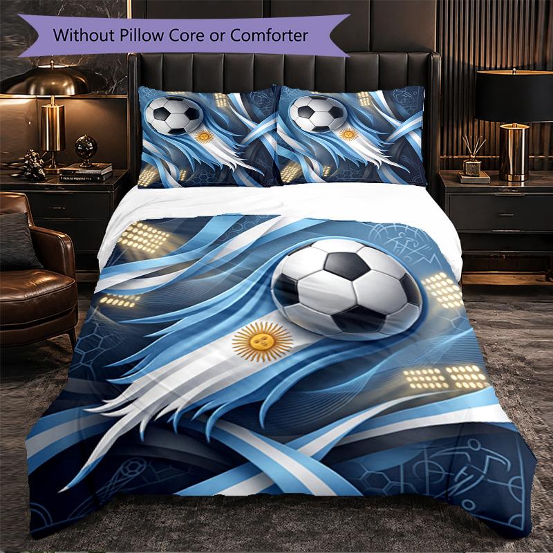 Argentina Football Pattern 3 Pieces Bedding Set Soft Microfiber Duvet Cover with Pillow Cases for Bedroom
