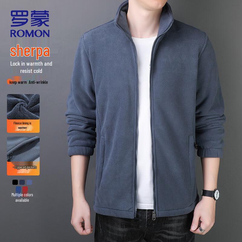 ROMON Men's Lamb Fleece Stand-Up Collar Jacket