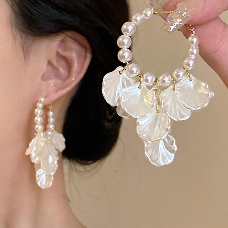 Premium Pearl Flower Fringed Earrings 2025 Light Luxury Gentle Temperament Earrings Niche Personality Earrings Women