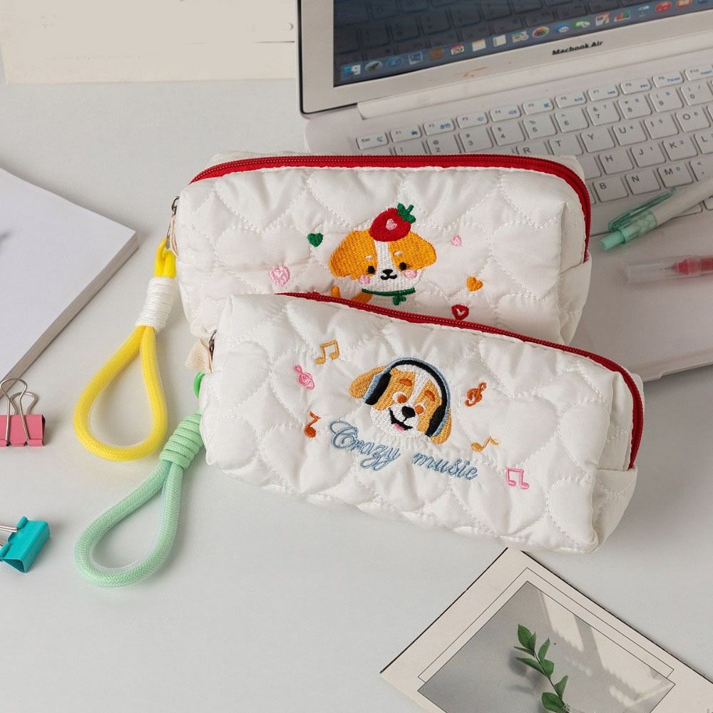 Large Capacity Pencil Pouch Embroidered Dog Student Stationery Bag Puppy Cosmetic Bag Student