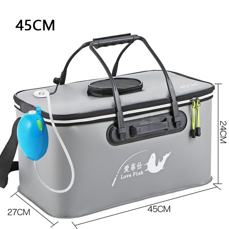 Foldable Wear-resistant Waterproof EVA Fishing Barrel Fishing Box Tools Box Optional Rechargeable Oxygen Pump 30cm/35cm/40cm/45cm/50cm Size Choices