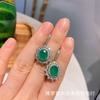 Live S925 Silver Needle Simulation Emerald Set Pendant Necklace Ring Earrings Wedding Jewelry Three-piece Set