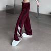 Harajuku Woman Oversize Wine Red Striped Sweatpants Spring Autumn Elastic Waist Hip Hop Streetwear Joggers Sport Casual Trousers