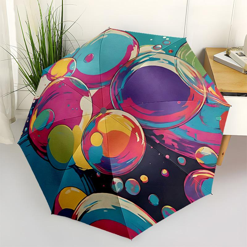 1pc Bubbles Colors Automatic Open/close Folding Compact Umbrella, 8-Rib Sturdy Canopy, Lightweight Portable, Everyday Use, Gift, Outdoor Umbrella, Tra