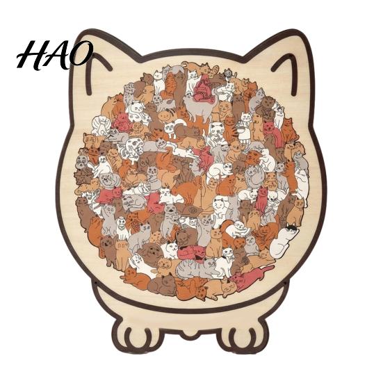 Indoor Leisure Time Puzzles Colored Cat Shaped Wooden Jigsaw Puzzle, Creative Desktop Ornament, Unique Animal Shape Cute Themed Gifts Wood Puzzles,