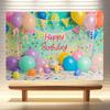 Happy Birthday photo booth background cloth - Bright balloon and cake patterns, for ladies' celebration parties